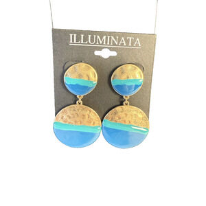 Illuminata Round Drop Earrings‎ Hammered Gold Tone Blue Green NEW!